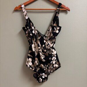 Miraclesuit Womens Size 12 One Piece Swimsuit Dark Floral Ruched Slimming